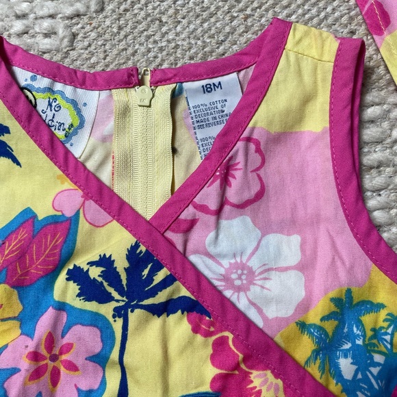 Vintage Kids No Kidding Floral Tropical Yellow Pink And Blue Dress With Bandana - Picture 8 of 8